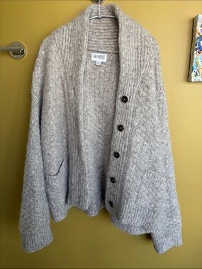 BARE knitwear Taupe Heather Shawl Collar Button Cardigan